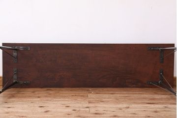 アンティーク家具　☆アンテイーク　古い木の鉄脚テーブル?(作業台)