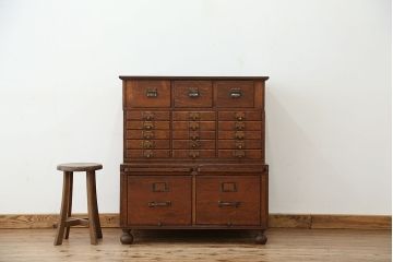 アンティーク家具　イギリスアンティーク　オーク材のライブラリーカードケース(ドロワー、引き出し、図書館、図書室)