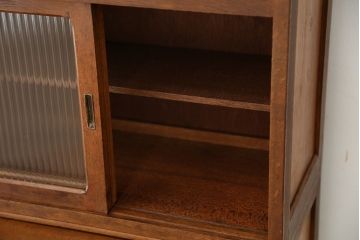 レトロ家具　☆希少なサイズの昭和レトロ　アンティークモールガラス食器棚