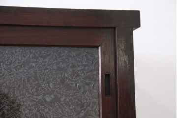 アンティーク家具　☆アンティーク　重厚!古い欅材の結霜ガラス二段重ね食器棚(収納棚)