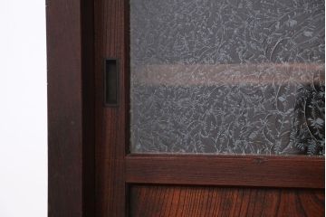 アンティーク家具　☆アンティーク　重厚!古い欅材の結霜ガラス二段重ね食器棚(収納棚)