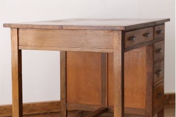 アンティーク家具　アンティーク　古いタモ材の片袖机