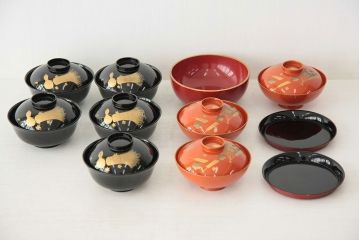 アンティーク雑貨　アンティーク　大正〜昭和初期!古い蒔絵の木製お椀など11点(漆器)