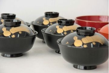 アンティーク雑貨　アンティーク　大正〜昭和初期!古い蒔絵の木製お椀など11点(漆器)