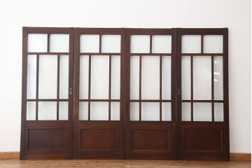 アンティーク家具　アンティーク　総欅!特別注文造り　重厚なガラス戸　4枚セット(建具、引き戸)