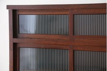 アンティーク家具　☆アンティーク　前面欅!モールガラス二段重ね食器棚(収納棚)