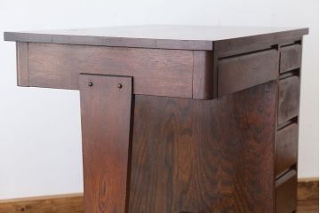 アンティーク家具　アンティーク　素敵なデザイン!古いタモ材の片袖机