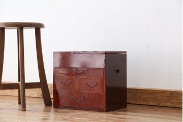 アンティーク家具　古民具・骨董　古い欅材の漆の綺麗な硯箱小引き出し(裁縫箱)