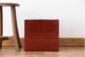 アンティーク家具　古民具・骨董　古い欅材の漆の綺麗な硯箱小引き出し(裁縫箱)
