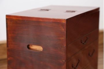 アンティーク家具　古民具・骨董　古い欅材の漆の綺麗な硯箱小引き出し(裁縫箱)