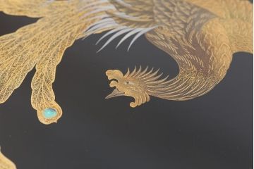 アンティーク雑貨　明治〜大正!鳳凰の図・蒔絵の見事な木製高脚お膳5客(漆器)