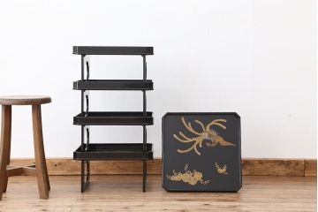 明治〜大正　鳳凰の図・蒔絵の見事な木製高脚お膳5客(2)(漆器)