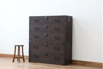 アンティーク家具　☆アンティーク　高級品!総桐材の上質な二段重ね時代箪笥(桐箪笥、桐たんす)