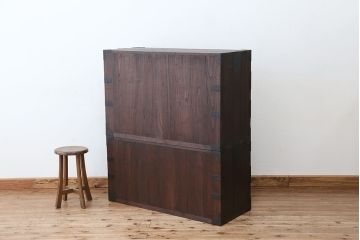 アンティーク家具　☆アンティーク　高級品!総桐材の上質な二段重ね時代箪笥(桐箪笥、桐たんす)