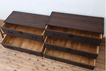 アンティーク家具　☆アンティーク　高級品!総桐材の上質な二段重ね時代箪笥(桐箪笥、桐たんす)