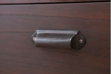 アンティーク家具　☆アンティーク　素敵な雰囲気!古い木の結霜ガラス二段重ね食器棚(収納棚、茶箪笥)
