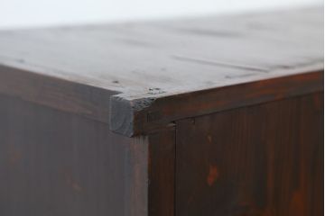 アンティーク家具　☆アンティーク　素敵な雰囲気!古い木の結霜ガラス二段重ね食器棚(収納棚、茶箪笥)