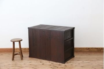 アンティーク家具　アンティーク　古い木のモールガラス収納棚