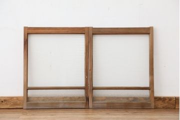 アンティーク雑貨　アンティーク　古い木味の小振りなモールガラス引き戸　2枚セット(ガラス戸、窓)