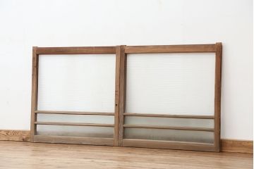 アンティーク　古い木味のモールガラス戸　2枚セット(1)(引き戸、窓)