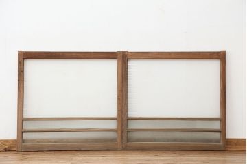 アンティーク　古い木味のモールガラス戸　2枚セット(1)(引き戸、窓)