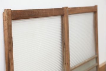 アンティーク　古い木味のモールガラス戸　2枚セット(1)(引き戸、窓)