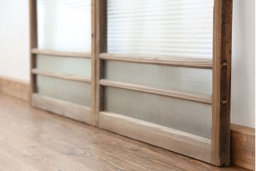 アンティーク　古い木味のモールガラス戸　2枚セット(1)(引き戸、窓)