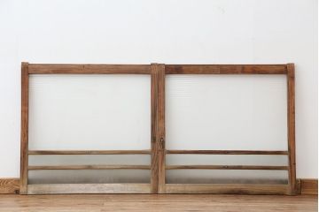 アンティーク　古い木味のモールガラス戸　2枚セット(1)(引き戸、窓)