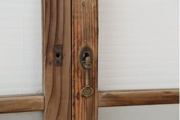 アンティーク　古い木味のモールガラス戸　2枚セット(1)(引き戸、窓)