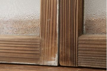 アンティーク　古い木味のモールガラス戸　2枚セット(2)(引き戸、窓)