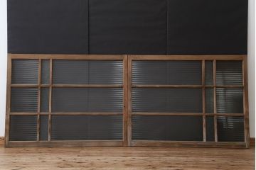 アンティーク　古い木味の大きなガラス戸　2枚セット(引き戸・窓)