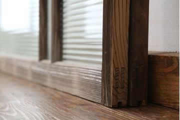 アンティーク　古い木味の大きなガラス戸　2枚セット(引き戸・窓)