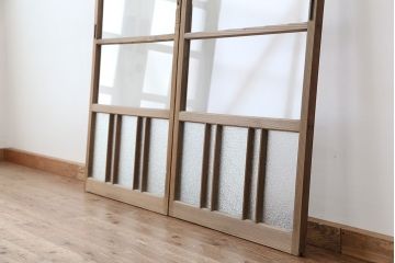 ★アンティーク　古い木味のシンプルなガラス戸　2枚セット(引き戸)