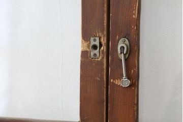 ★アンティーク　古い木味のシンプルなガラス戸　2枚セット(引き戸)