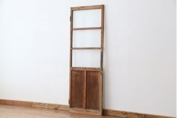アンティーク　素敵なデザイン!古い木味のペンキの剥げたモールガラスドア1枚(扉)