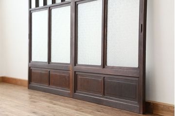 大正ロマン　古いお屋敷の上質な色ガラス引き戸　2枚セット(ガラス戸・建具)