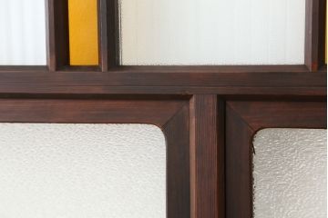 大正ロマン　古いお屋敷の上質な色ガラス引き戸　2枚セット(ガラス戸・建具)