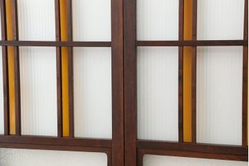 大正ロマン　古いお屋敷の上質な色ガラス引き戸　2枚セット(ガラス戸・建具)