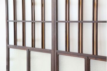 大正ロマン　古いお屋敷の上質な色ガラス引き戸　2枚セット(ガラス戸・建具)