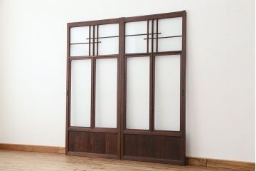★アンティーク　素敵なデザイン!古い木の上質なダイヤガラス戸　2枚セット(引き戸、建具)
