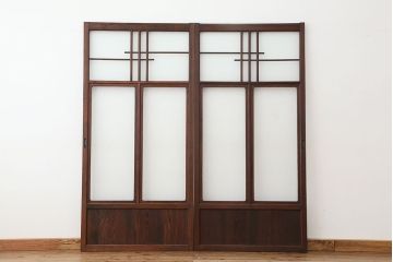 ★アンティーク　素敵なデザイン!古い木の上質なダイヤガラス戸　2枚セット(引き戸、建具)