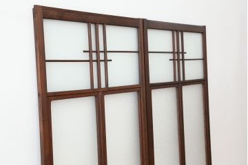 ★アンティーク　素敵なデザイン!古い木の上質なダイヤガラス戸　2枚セット(引き戸、建具)