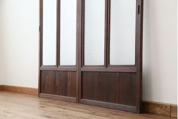 ★アンティーク　素敵なデザイン!古い木の上質なダイヤガラス戸　2枚セット(引き戸、建具)