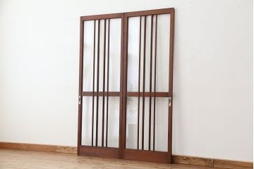 アンティーク　レトロなデザインのガラス戸　2枚セット(引き戸、建具)