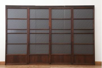 アンティーク　シンプルなダイヤガラス引き戸4枚セット