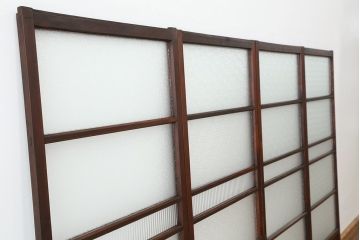 アンティーク　シンプルなダイヤガラス引き戸4枚セット