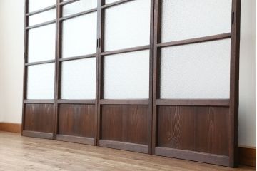 アンティーク　シンプルなダイヤガラス引き戸4枚セット