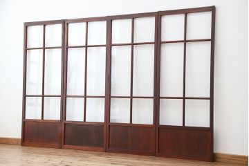 アンティーク　古いお家のシンプルな引き戸　4枚セット(ガラス戸、建具)