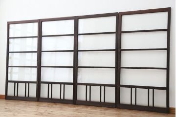 アンティーク　古い木のシンプルなガラス戸　4枚セット(引き戸、建具)