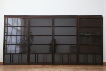 アンティーク　古い木のシンプルなガラス戸　4枚セット(引き戸、建具)